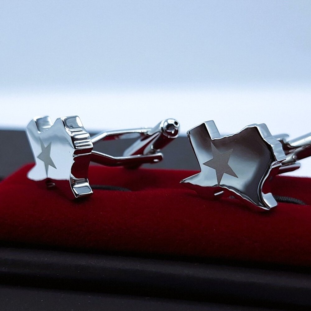 Cufflinks Texas State Shape Silver with Star Cuff Links Solid Heavy Father's Day